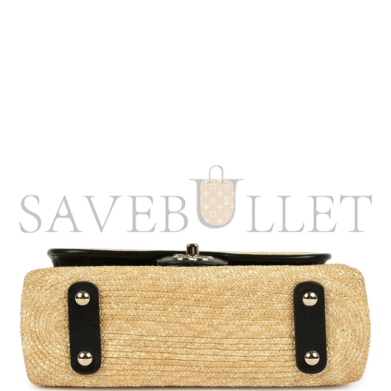 CHANEL MASTER SMALL FLAP BAG BEIGE BRAIDED RAFFIA AND BLACK LAMBSKIN LIGHT GOLD HARDWARE AS6017 (23*16*8cm)